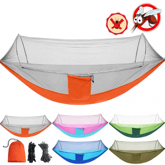 2 People Outdoor Camping Nylon Strong Hammock W Mosquito Net Travel Portable Backpack Hammock Max Load 400KG