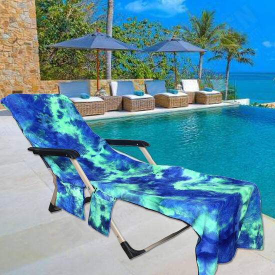 210 x 75cm Beach Chair Towel Lazy Sunbath Towel Tie-dye Multi-pocket Absorbent Camping Mat Towels