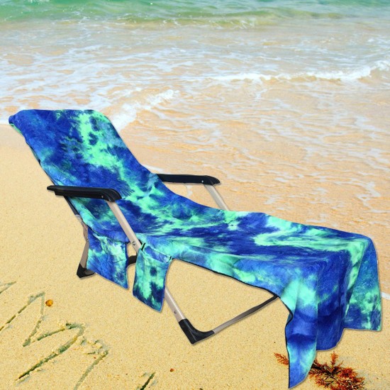 210 x 75cm Beach Chair Towel Lazy Sunbath Towel Tie-dye Multi-pocket Absorbent Camping Mat Towels