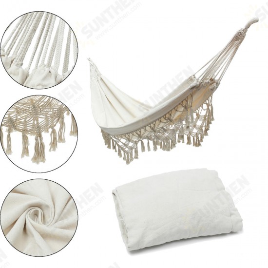 240x150CM Large Double Cotton Hammock Fringe Swing Beach Yard Hanging Chair Bed