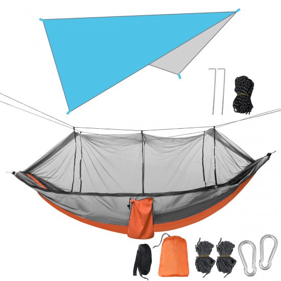 260x140cm Double Person Camping Hammock with Mosquito Net + 300x260cm Awning Outdoor Camping Travel Max Load 300kg