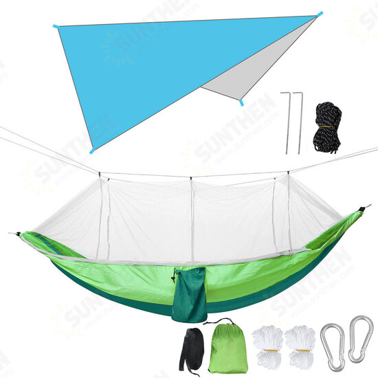 260x140cm Double Person Camping Hammock with Mosquito Net + 300x260cm Awning Outdoor Camping Travel Max Load 300kg