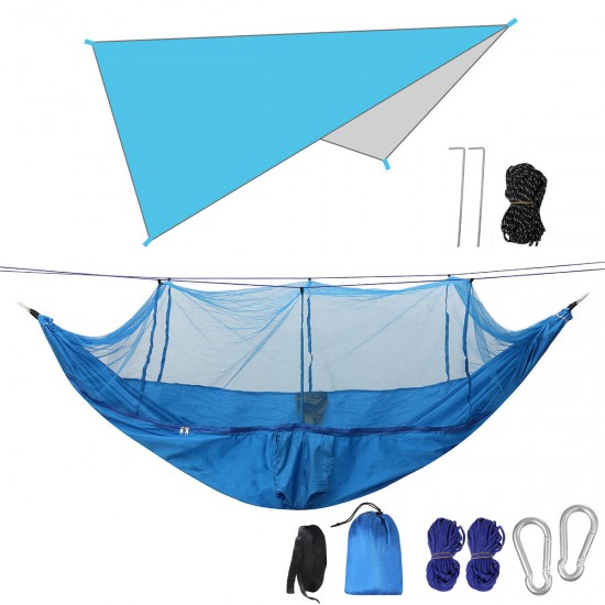 260x140cm Double Person Camping Hammock with Mosquito Net + 300x260cm Awning Outdoor Camping Travel Max Load 300kg