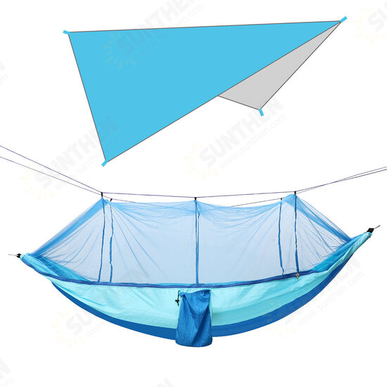 260x140cm Double Person Camping Hammock with Mosquito Net + 300x260cm Awning Outdoor Camping Travel Max Load 300kg