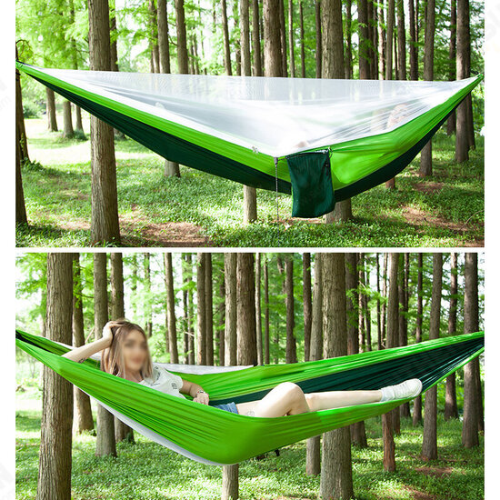 260x140cm Double Person Camping Hammock with Mosquito Net + 300x260cm Awning Outdoor Camping Travel Max Load 300kg