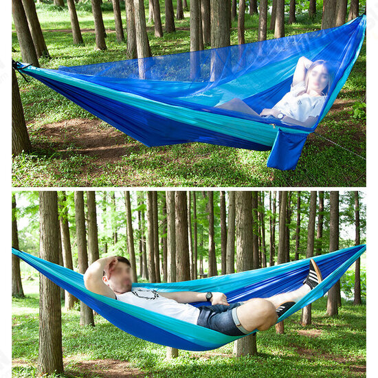 260x140cm Double Person Camping Hammock with Mosquito Net + 300x260cm Awning Outdoor Camping Travel Max Load 300kg