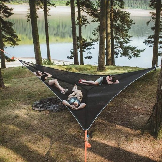 280 cm/9.2 FT Multi Person Hammock 3 POINT DESIGN Portable Hammock Multi-functional Triangle Aerial Mat Convenient For Outdoor Camping Sleep