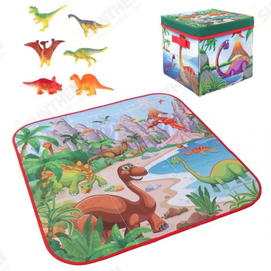 72x72cm Children Cartoon Play Mat+6 Dinosaur Toy Square Folding Box Camping Mat Kid Toddler Crawling Picnic Carpet