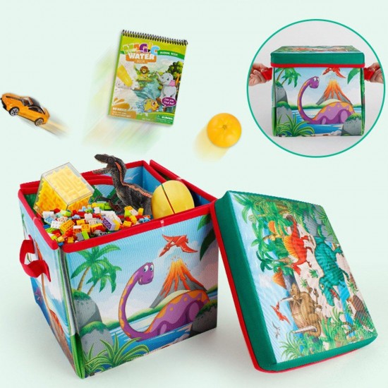 72x72cm Children Cartoon Play Mat+6 Dinosaur Toy Square Folding Box Camping Mat Kid Toddler Crawling Picnic Carpet