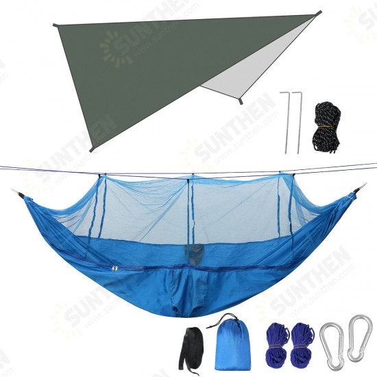 Double Person Camping Hammock with Mosquito Net + Awning Outdoor Hiking Travel Hanging Hammock Set Bearable 300kg