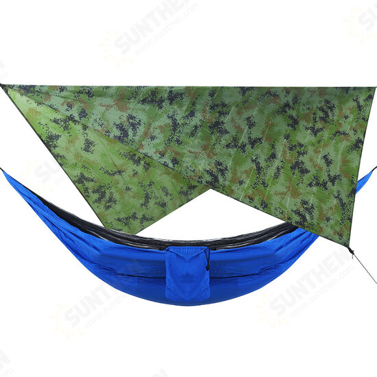 Camouflage Rain Fly Tarp and Camping Hammock with Mosquito Net Portable Hammock Canopy 210T Plaid Fabric PU Waterproof 2000 Sun Shade Tent Awning For 2 Person