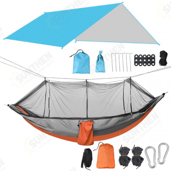 1-2 Person Camping Hammock+Mosquito Net Mesh+Rain Tarp Cover Sleeping Bed Swing Chair Outdoor Hunting Climbing