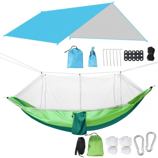 1-2 Person Camping Hammock+Mosquito Net Mesh+Rain Tarp Cover Sleeping Bed Swing Chair Outdoor Hunting Climbing