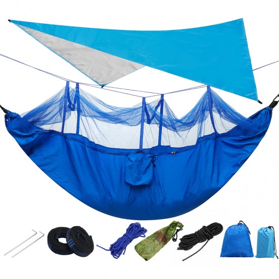 300KG Load 18pcs/set Lightweight Portable Camping Hammock and Tent Awning Set Rain Fly Tarp Mosquito Net Canopy 210T Nylon Hammocks, Waterproof