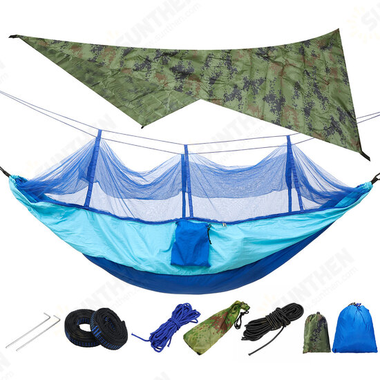 Lightweight Portable Camping Hammock and Tent Awning Rain Fly Tarp 2000 Waterproof Mosquito Net Hammock Canopy 210T Nylon Hammocks Tree Straps Sun Shelter Sky Screen