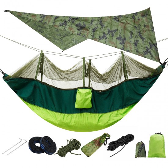 Lightweight Portable Camping Hammock and Tent Awning Rain Fly Tarp 2000 Waterproof Mosquito Net Hammock Canopy 210T Nylon Hammocks Tree Straps Sun Shelter Sky Screen