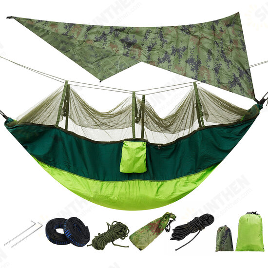 Lightweight Portable Camping Hammock and Tent Awning Rain Fly Tarp 2000 Waterproof Mosquito Net Hammock Canopy 210T Nylon Hammocks Tree Straps Sun Shelter Sky Screen