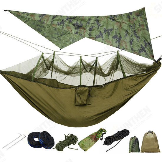 Lightweight Portable Camping Hammock and Tent Awning Rain Fly Tarp 2000 Waterproof Mosquito Net Hammock Canopy 210T Nylon Hammocks Tree Straps Sun Shelter Sky Screen