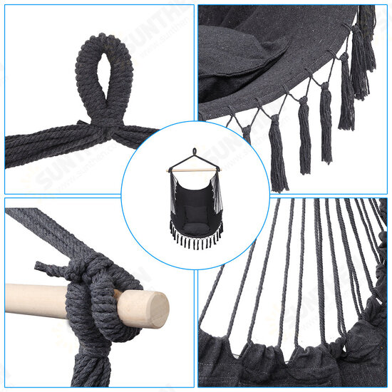 Max 330Lbs/150KG Hammock Chair Hanging Rope Swing with 2 Cushions Included Large Tassel Hanging Chair with Pocket Max 330Lbs/150KG Hammock Chair Hanging Rope Swing with 2 Cushions Included Large Tassel Hanging Chair with Pocket