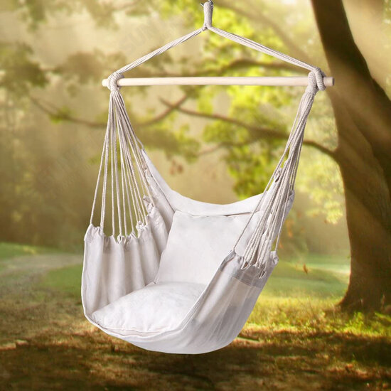 Outdoor Leisure Swing Chair Indoor Rocking Chair Canvas Hammock For Camping Hiking Picnic - White