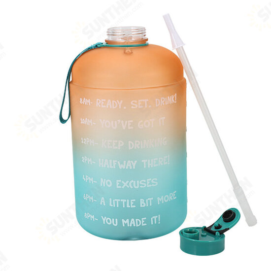 1 Gallon/3.78L PETG Time Marker Water Bottles Large High Capacity Training Water Jug with Leakproof Cap Wide-Mouth Jug Cup 2 Lids for Sports Gym Camping Travel