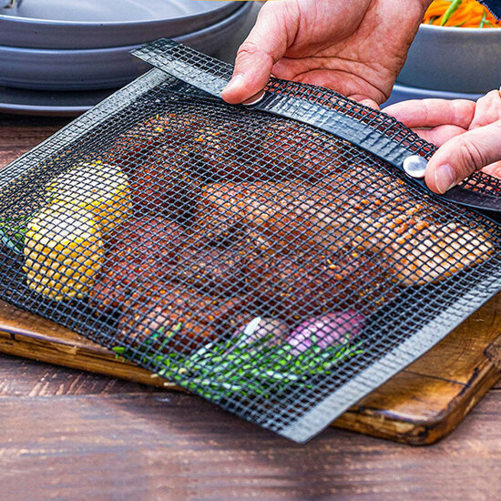 1 PC Non-stick Barbecue Mesh Mat Bag Reusable Cooking Grill BBQ Mat Baking Net Bag Outdoor Camping Picnic