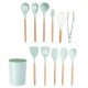 12 Pcs Tableware Set Silicone Wooden Handle Flatware Spoon Tongs Whisk Brush with Storage Box Outdoor Camping Cooking