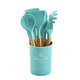 12 Pcs Tableware Set Silicone Wooden Handle Flatware Spoon Tongs Whisk Brush with Storage Box Outdoor Camping Cooking