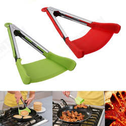 2 in 1 Non-stick Clever Tongs Heat Resistant Silicone Spatula Cooking Food Clip Camping Picnic BBQ
