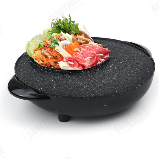 220V Electric Multi Cooker 2-IN-1 Hot Pot BBQ Oven Smokeless Non Stick Barbecue Roasting Baking Plate