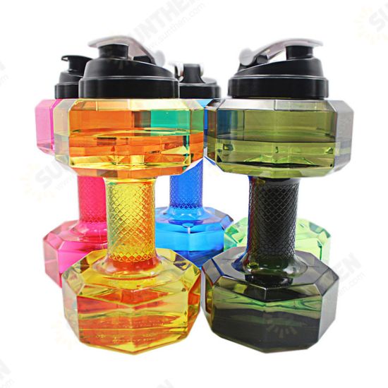 2.2L Unisex Sports Water Bottles Leakproof Unbreakable Plastic Bottle Shaker Yoga Fitness Dumbbell Kettle