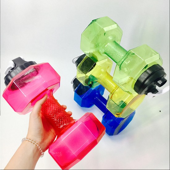 2.2L Unisex Sports Water Bottles Leakproof Unbreakable Plastic Bottle Shaker Yoga Fitness Dumbbell Kettle