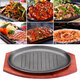 3 Sizes Cast Iron Steak Fajita Sizzling Platter Plate BBQ Grill Pan Cooking Wooden Holder 3 Sizes Cast Iron Steak Fajita Sizzling Platter Plate BBQ Grill Pan Cooking Wooden Holder