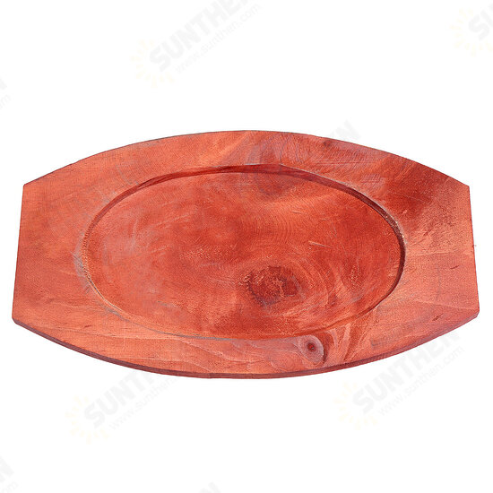 3 Sizes Cast Iron Steak Fajita Sizzling Platter Plate BBQ Grill Pan Cooking Wooden Holder