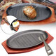 3 Sizes Cast Iron Steak Fajita Sizzling Platter Plate BBQ Grill Pan Cooking Wooden Holder 3 Sizes Cast Iron Steak Fajita Sizzling Platter Plate BBQ Grill Pan Cooking Wooden Holder