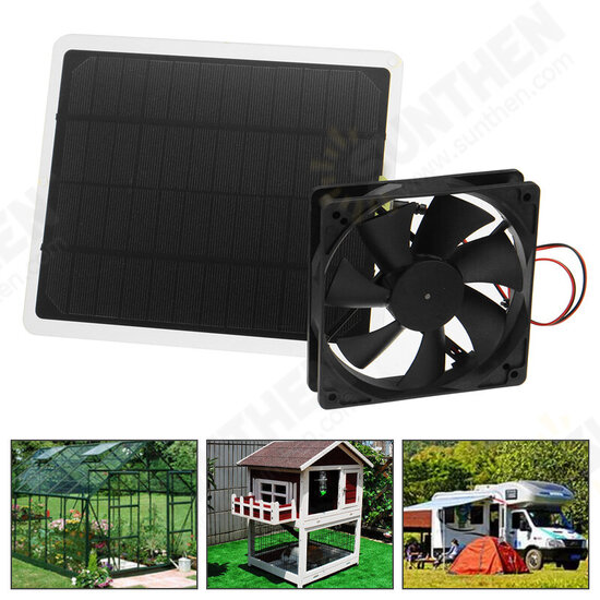 30W USB Solar Panel Cooling Fan 6inch Solar Exhaust Fan Mini Ventilator for Dog Chicken House Greenhouse RV