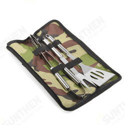 3Pcs BBQ Barbecue Tableware Stainless Steel Cooking Fork Gripper Turner Set Portable Bag Utensil