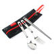 3Pcs Portable Outdoor Camping Picnic Set Stainless Steel Fork Spoon Chopsticks with Tableware Bag