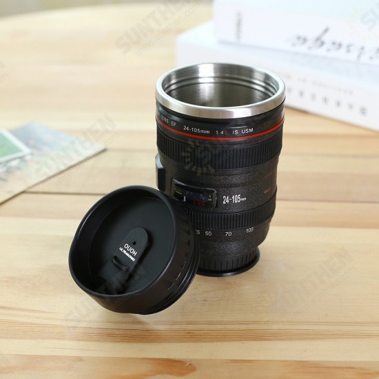 400ML Camera Lens Coffee Mug Stainless Steel Water Cup Photographer Gift Coffee Cup with Sucker for Camping Travel