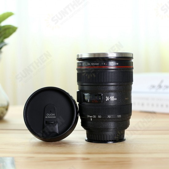 400ML Camera Lens Coffee Mug Stainless Steel Water Cup Photographer Gift Coffee Cup with Sucker for Camping Travel