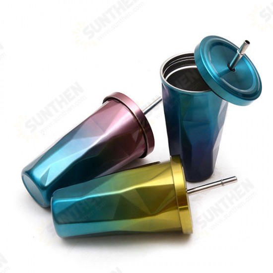 473L Stainless Steel Cups Gradient Color Diamond Double Wall Travel Water Bottles with Straw 473L Stainless Steel Cups Gradient Color Diamond Double Wall Travel Water Bottles with Straw
