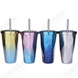473L Stainless Steel Cups Gradient Color Diamond Double Wall Travel Water Bottles with Straw 473L Stainless Steel Cups Gradient Color Diamond Double Wall Travel Water Bottles with Straw