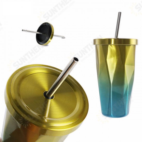 473L Stainless Steel Cups Gradient Color Diamond Double Wall Travel Water Bottles with Straw 473L Stainless Steel Cups Gradient Color Diamond Double Wall Travel Water Bottles with Straw