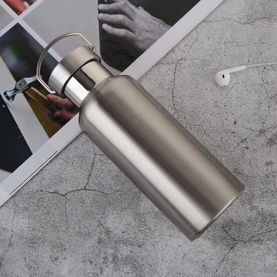 500ml 600ml 800ml Water Bottle 304 Stainless Steel Wide Mouth Vacuum Cup With Outdoor Carabiner