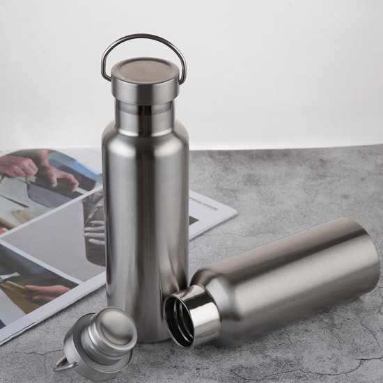 500ml 600ml 800ml Water Bottle 304 Stainless Steel Wide Mouth Vacuum Cup With Outdoor Carabiner