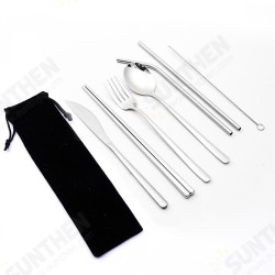 7 Pcs Tableware Set Stainless Steel Fork Spoon Knife Chopsticks Straw Brush Portable Flatware Outdoor Camping Picnic 7 Pcs Tableware Set Stainless Steel Fork Spoon Knife Chopsticks Straw Brush Portable Flatware Outdoor Camping Picnic