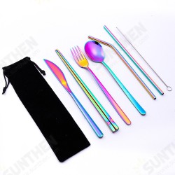 7 Pcs Tableware Set Stainless Steel Fork Spoon Knife Chopsticks Straw Brush Portable Flatware Outdoor Camping Picnic 7 Pcs Tableware Set Stainless Steel Fork Spoon Knife Chopsticks Straw Brush Portable Flatware Outdoor Camping Picnic