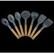 7 Pcs Wooden Handle Silicone Kitchenware Outdoor Camping Tableware Portable Multi Cooking Tools