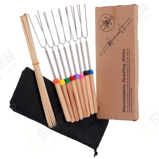 8PCS Roasting Sticks Telescoping 12inch-32inch Smore Sticks Skewers Set with Wooden Handle for BBQ Hot Dog Fork Fire Pit Camping Cookware 8PCS Roasting Sticks Telescoping 12inch-32inch Smore Sticks Skewers Set with Wooden Handle for BBQ Hot Dog Fork Fire Pit Camping Cookware