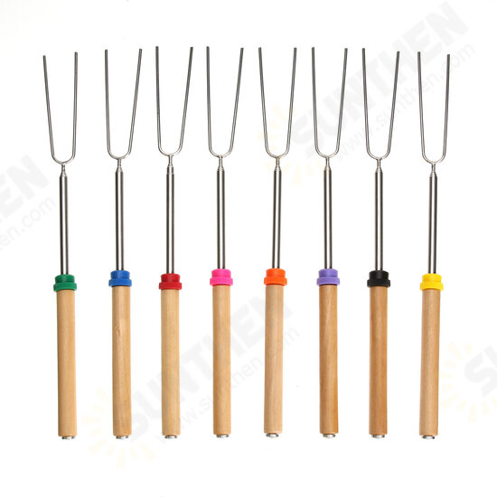 8PCS Roasting Sticks Telescoping 12inch-32inch Smore Sticks Skewers Set with Wooden Handle for BBQ Hot Dog Fork Fire Pit Camping Cookware 8PCS Roasting Sticks Telescoping 12inch-32inch Smore Sticks Skewers Set with Wooden Handle for BBQ Hot Dog Fork Fire Pit Camping Cookware